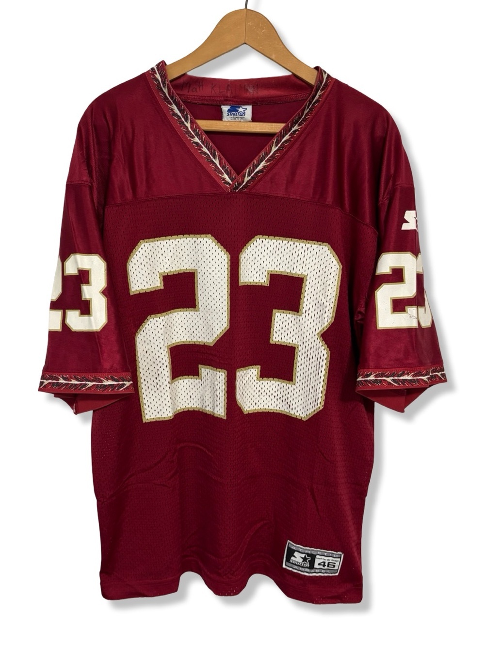 Vintage STARTER Florida State Maroon Football Jersey with White & Gold Trim #23